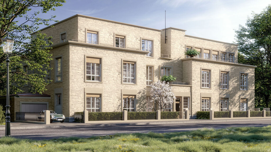 Seitliche Ansicht der CHAMI 9 mit Natursteinfassade